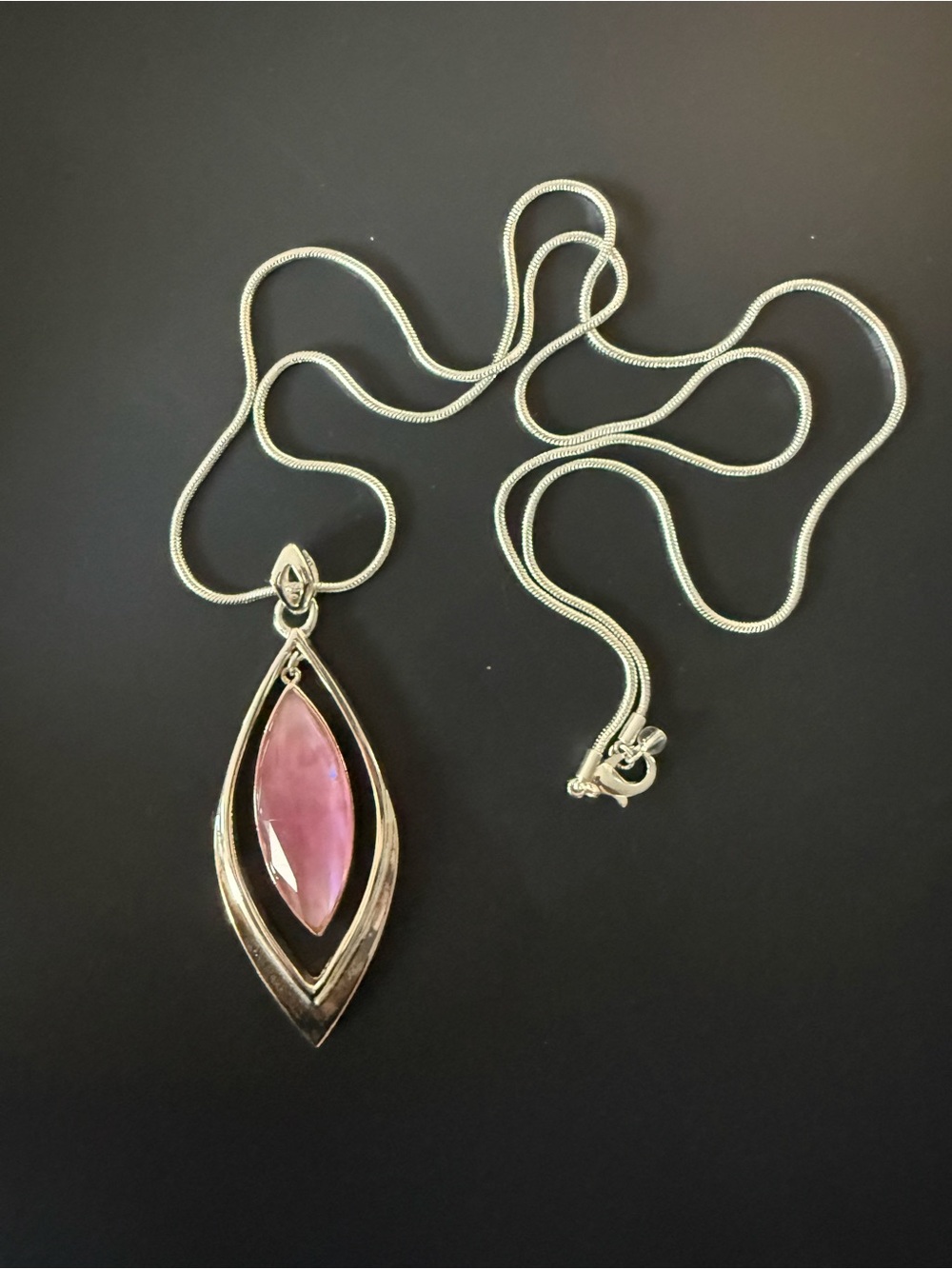 Pink Marquise Pendant Necklace in Silver Tone